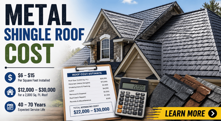 Metal Shingle Roof Cost Guide 2026: Complete Pricing by Roof Size, Materials, Installation Costs, Lifespan, and Money-Saving Tips