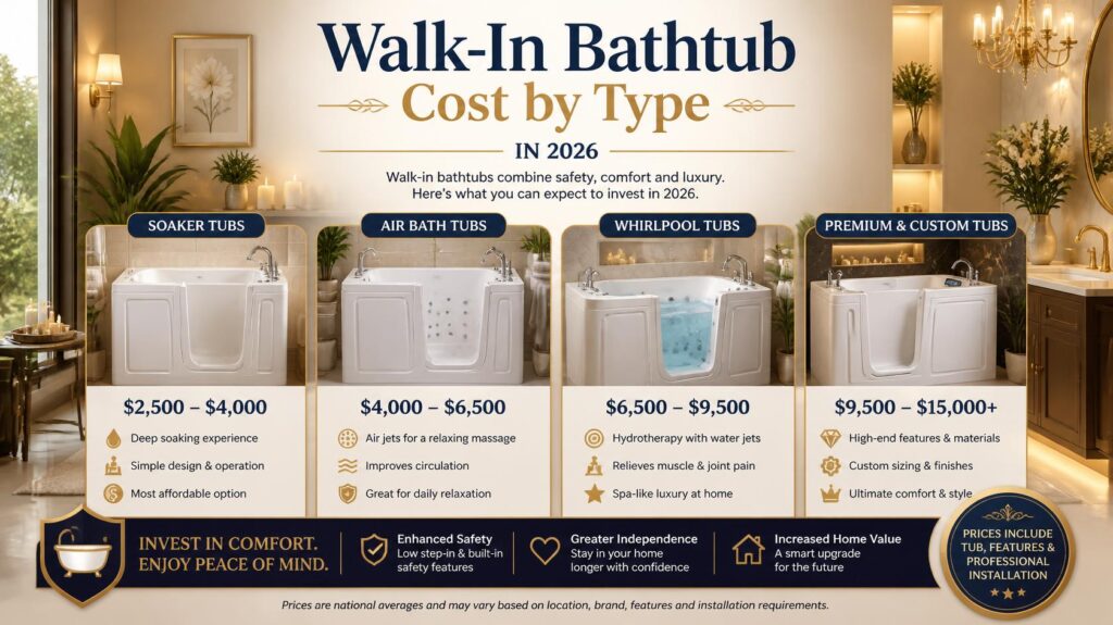Walk-In Bathtub Cost by Type in 2026