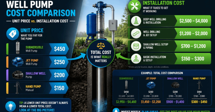 How Much is a Well Pump By Type, Unit Price Against Installed Price